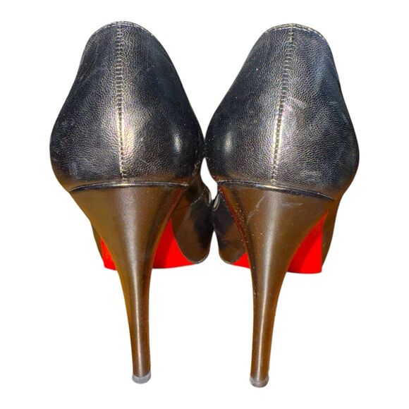 Christian Louboutin Heels Sz 37.5 Black Kid Leather Very Prive 120 Peep Toe - Picture 7 of 15